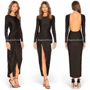 Superdown black bodycon long sleeve open back ruched dress *shop@iamwarrior